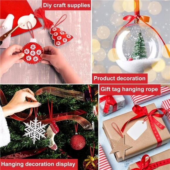 200 Pcs Red Ribbon Hangers Christmas Ornament String Tree Loop Craft Decoration - Picture 7 of 8